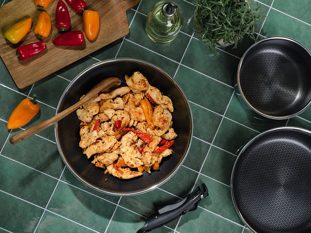 WOK MED AFTAGELIGT HÅNDTAG 30CM SÆT - 4